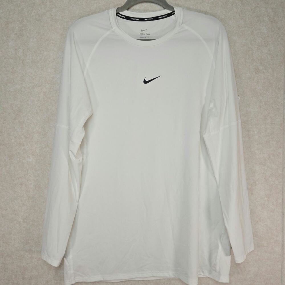 Nike Pro Dri-FIT Mens XL White Slim Fit Long Sleeve Compression Training Shirt